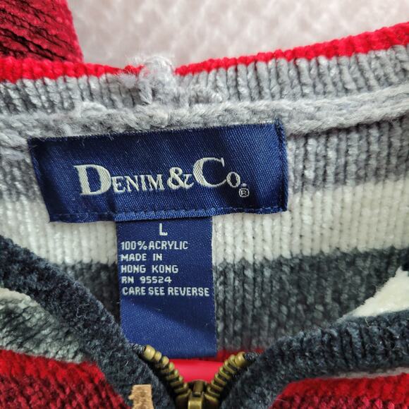 Denim & Co Chunky Red, Black & Gray Pullover Sweater With Hood Size L 122623-586 - Picture 3 of 6